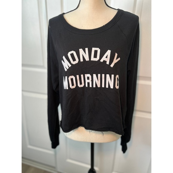 Wildfox Monday Mourning Graphic Sweatshirt Raw Hem Long Sleeve Top M‎ - Picture 1 of 4